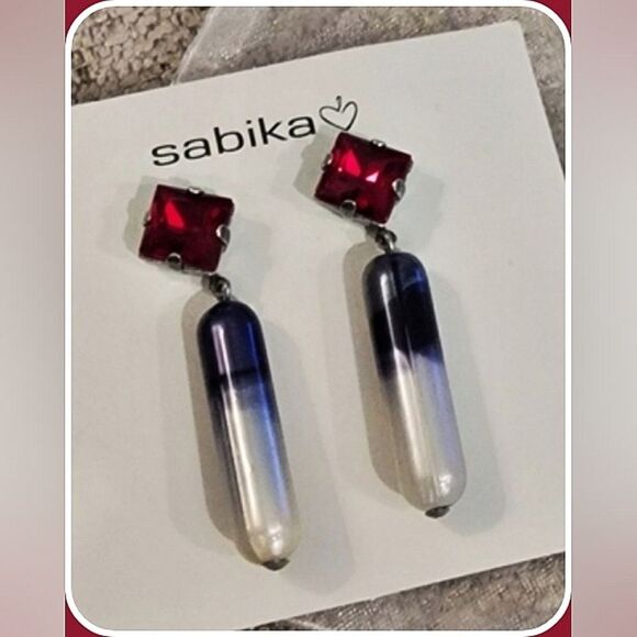 #Sabika Red White Blue Long Dangle Drops #NWOT - Picture 1 of 2